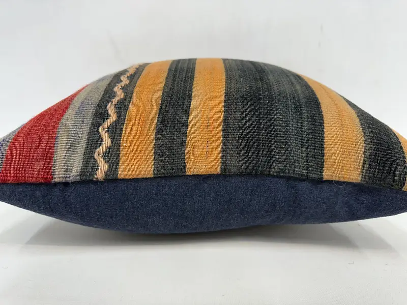 Beige & Gray Embroidered Striped Pillow, 20x20 Inches Decorative Cushion - 5