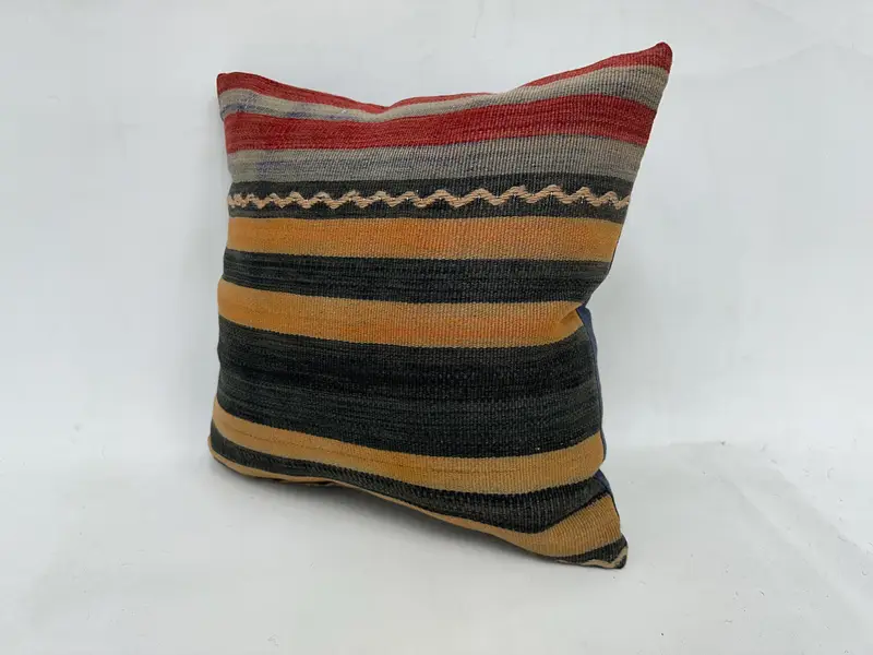 Beige & Gray Embroidered Striped Pillow, 20x20 Inches Decorative Cushion - 4