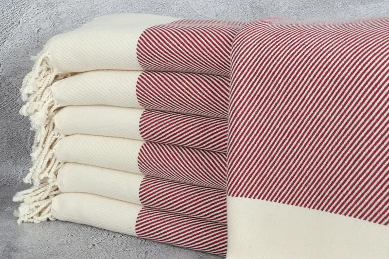 Personalized Embroidered Boho Beach Towel Burgundy Stripes, 40x71 Inches