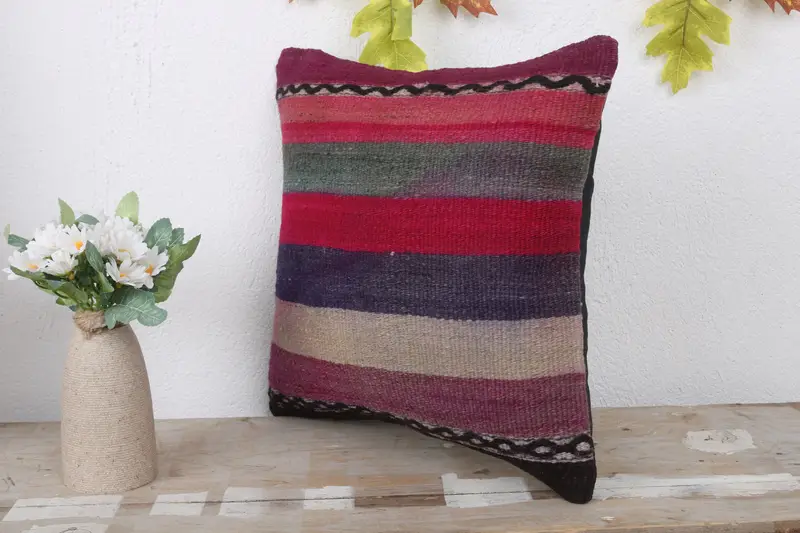 Toss Cushion Case, 14x14 Blue Cushion Case, Turkish Kilim Pillow, Throw Kilim Pillow, Vintage Kilim Pillow Pillow Case, Antique Pillows, Cushion - 4