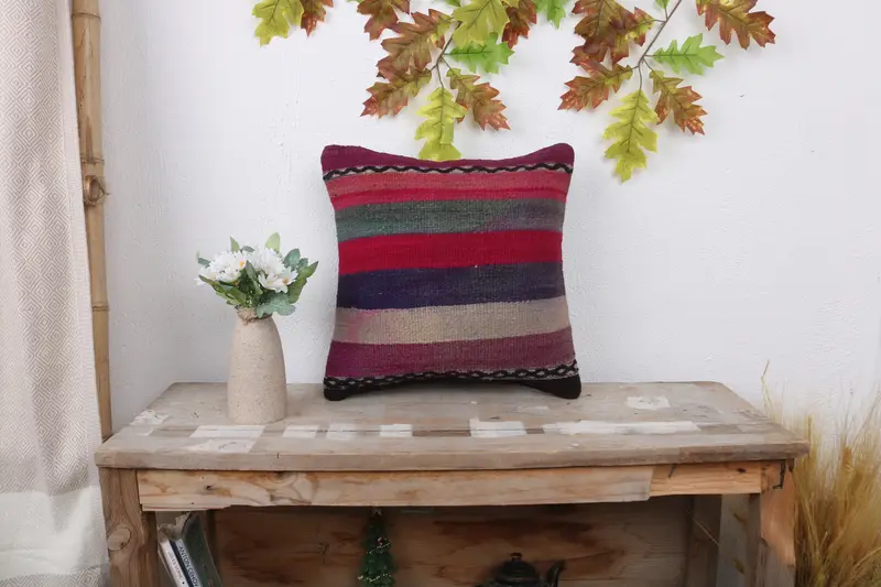 Toss Cushion Case, 14x14 Blue Cushion Case, Turkish Kilim Pillow, Throw Kilim Pillow, Vintage Kilim Pillow Pillow Case, Antique Pillows, Cushion - 1