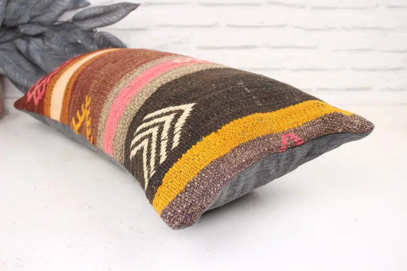 Interior Designer Pillow, Pillow Cover, Oriental Cushion Case, Decorative Pillow, 12x24 Pink Cushion, Gift Pillow, Turkish Kilim Pillow - 6