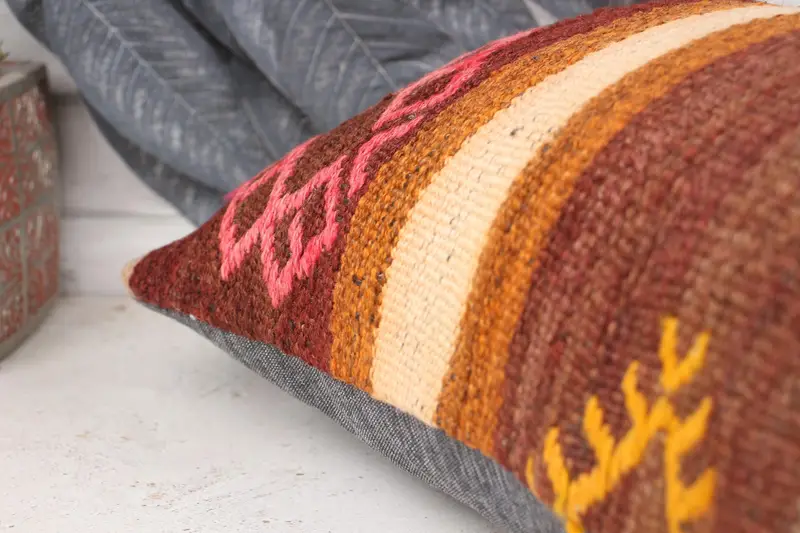 Interior Designer Pillow, Pillow Cover, Oriental Cushion Case, Decorative Pillow, 12x24 Pink Cushion, Gift Pillow, Turkish Kilim Pillow - 7