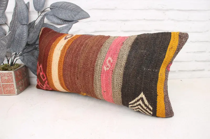 Interior Designer Pillow, Pillow Cover, Oriental Cushion Case, Decorative Pillow, 12x24 Pink Cushion, Gift Pillow, Turkish Kilim Pillow - 4