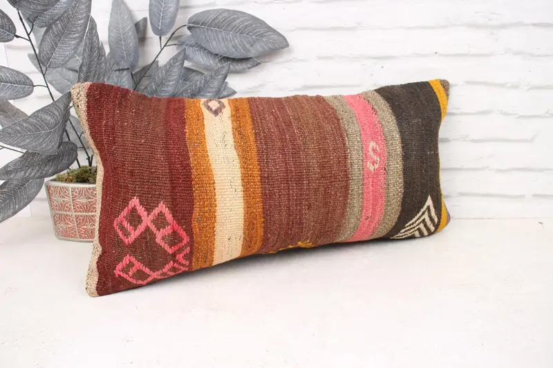Interior Designer Pillow, Pillow Cover, Oriental Cushion Case, Decorative Pillow, 12x24 Pink Cushion, Gift Pillow, Turkish Kilim Pillow - 3