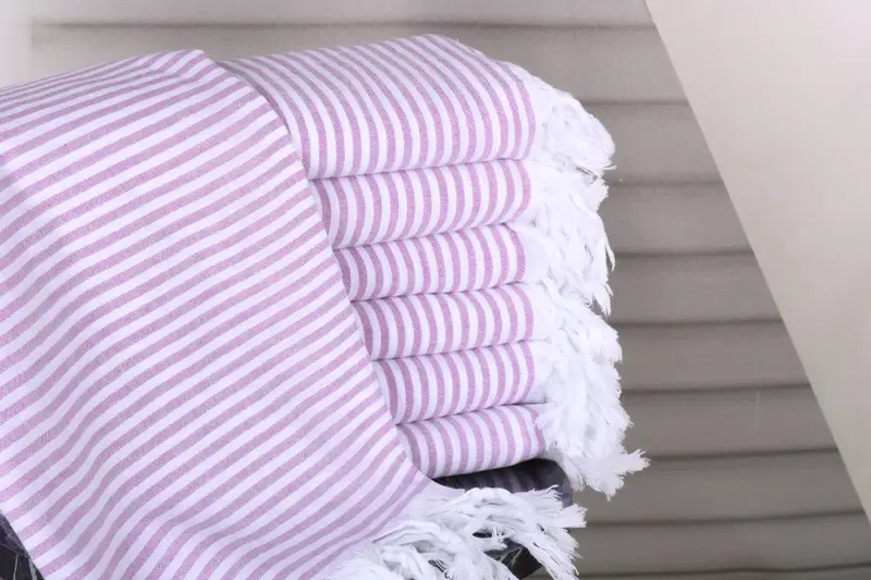 Personalized Turkish Beach Blanket Purple Striped Organic Cotton, 36x67 Inches