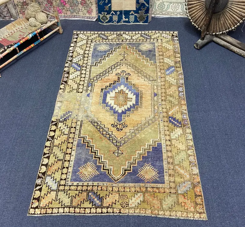 Alfombra Floral Verde, Morado, 3,5x6,1 ft