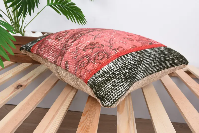 Bohemian Cushion Pillow, Cushion Cover, Interior Designer Pillow, 18x18 Red Cushion, Turkish Pillow, Throw Kilim Pillow, Pattern Throw Cushion - 6