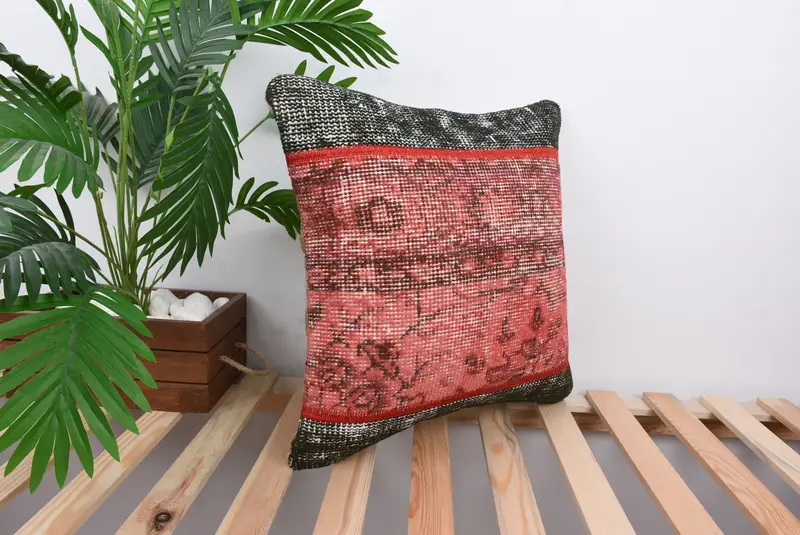 Bohemian Cushion Pillow, Cushion Cover, Interior Designer Pillow, 18x18 Red Cushion, Turkish Pillow, Throw Kilim Pillow, Pattern Throw Cushion - 4
