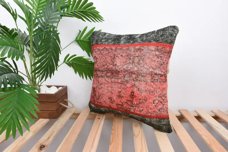 Bohemian Cushion Pillow, Cushion Cover, Interior Designer Pillow, 18x18 Red Cushion, Turkish Pillow, Throw Kilim Pillow, Pattern Throw Cushion - 5