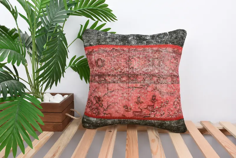 Bohemian Cushion Pillow, Cushion Cover, Interior Designer Pillow, 18x18 Red Cushion, Turkish Pillow, Throw Kilim Pillow, Pattern Throw Cushion - 1
