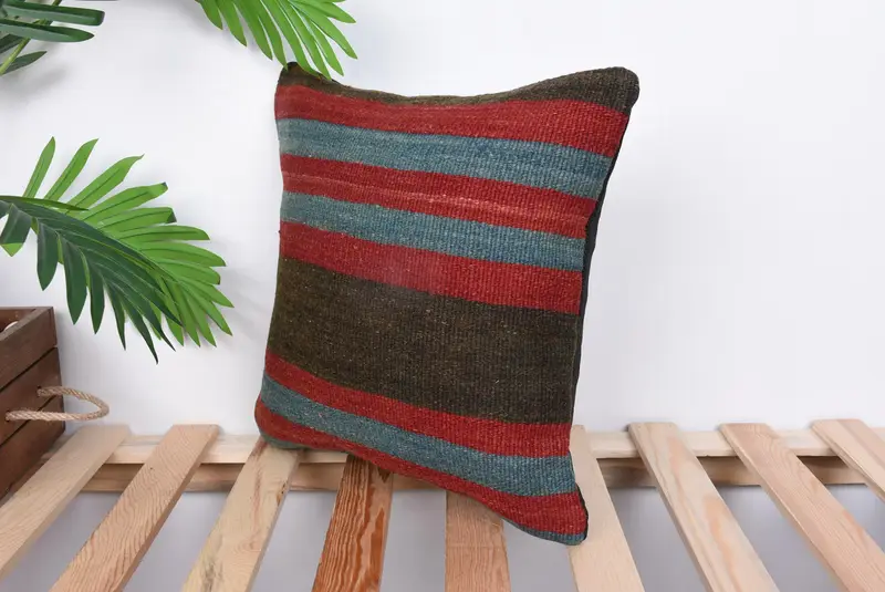 Interior Designer Pillow, Cushion Case, Kilim Pillow, 14x14 Red Pillow, Bohemian Cushion Pillow Sham, Boho Pillow Sham Cover - 5
