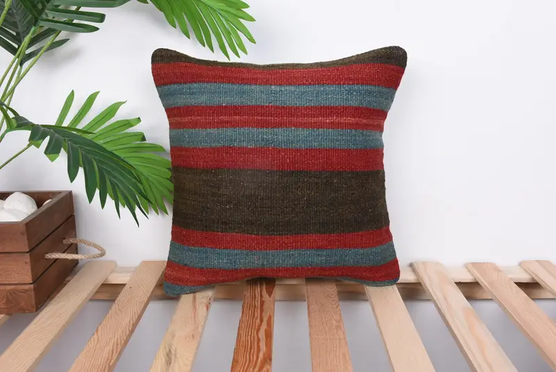 Interior Designer Pillow, Cushion Case, Kilim Pillow, 14x14 Red Pillow, Bohemian Cushion Pillow Sham, Boho Pillow Sham Cover - 1