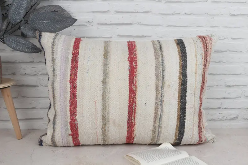 Turkish Pillow, Comfy Throw Cushion Cover, Pillow, 20x28 White Pillow, Square Throw Pillow Case, Boho Pillow, Ethnical Kilim Rug Pillow - 1