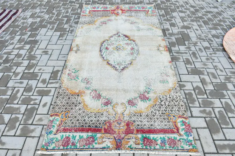 Türk Bölge Halısı 3,9x8,2 ft, Kırmızı Sarı Bitkiler ve ağaçlar Halı Yün - 1