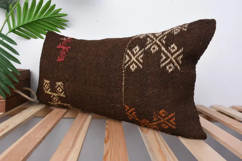 Square Throw Pillow, 12x24 Brown Pillow Cover, Pillow for Couch, Pillow Cover, Interior Designer Pillow, Kilim Pillow Cover, Tapestry Cushion - 4