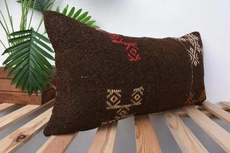 Square Throw Pillow, 12x24 Brown Pillow Cover, Pillow for Couch, Pillow Cover, Interior Designer Pillow, Kilim Pillow Cover, Tapestry Cushion - 5