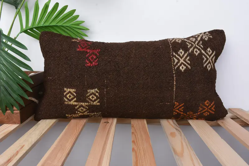 Square Throw Pillow, 12x24 Brown Pillow Cover, Pillow for Couch, Pillow Cover, Interior Designer Pillow, Kilim Pillow Cover, Tapestry Cushion - 1