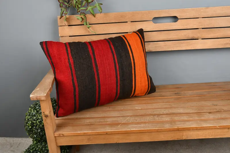 Handmade Kilim Cushion, Throw Kilim Pillow, Turkish Pillow, Cushion Case, Bed Cushion Case, 16x24 Red Cushion Cover, Crochet Pattern Cushion Case - 1
