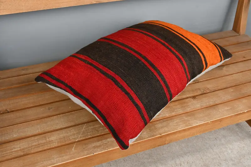Handmade Kilim Cushion, Throw Kilim Pillow, Turkish Pillow, Cushion Case, Bed Cushion Case, 16x24 Red Cushion Cover, Crochet Pattern Cushion Case - 3