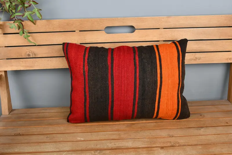 Handmade Kilim Cushion, Throw Kilim Pillow, Turkish Pillow, Cushion Case, Bed Cushion Case, 16x24 Red Cushion Cover, Crochet Pattern Cushion Case - 6