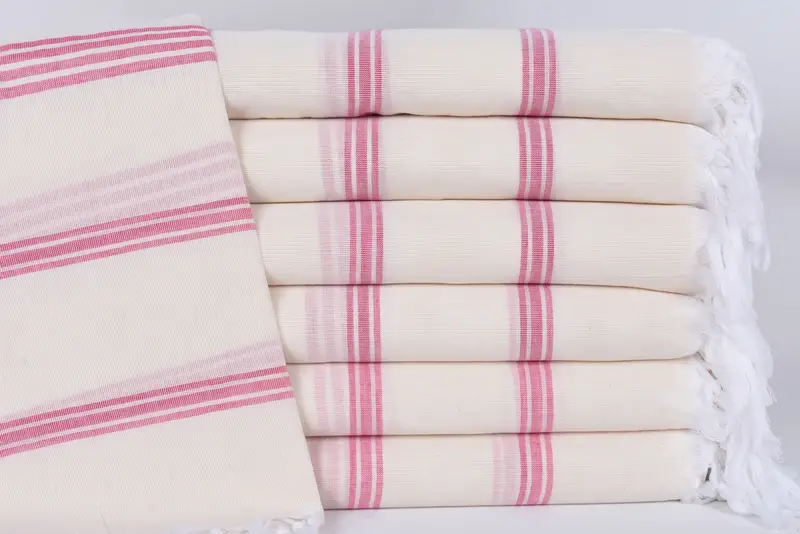 Turkish Bath Towel Set Pink Striped, Organic Cotton, 70x40 Inches