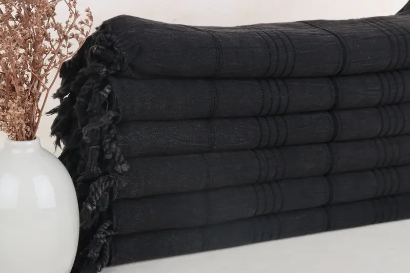 Monogramlı Plaj Havlusu Türk Pamuk Siyah Çizgili, 36x63 İnç