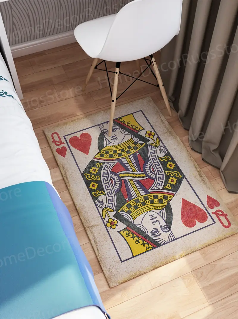 Elegant Queen of Hearts Playing Card Printed Rug for Play Room