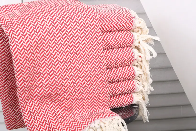 Round Beach Towel Red Cotton 40x71 Inches, Family Gift, Bridesmaid Gift