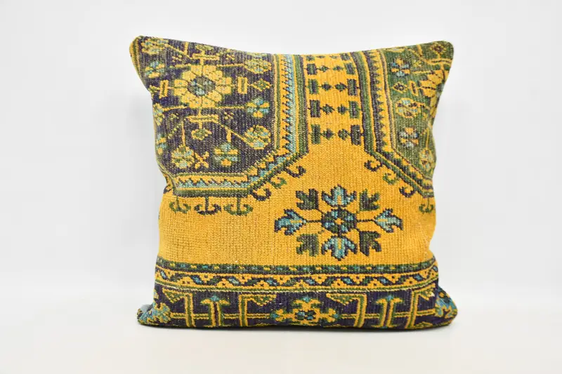 Cushion Case, Kilim Pillow, Vintage Pillow, 32x32 Orange Pillow, Muted Pillow Case, Vintage Kilim Throw Pillow, Bohemian Cushion Pillow - 1