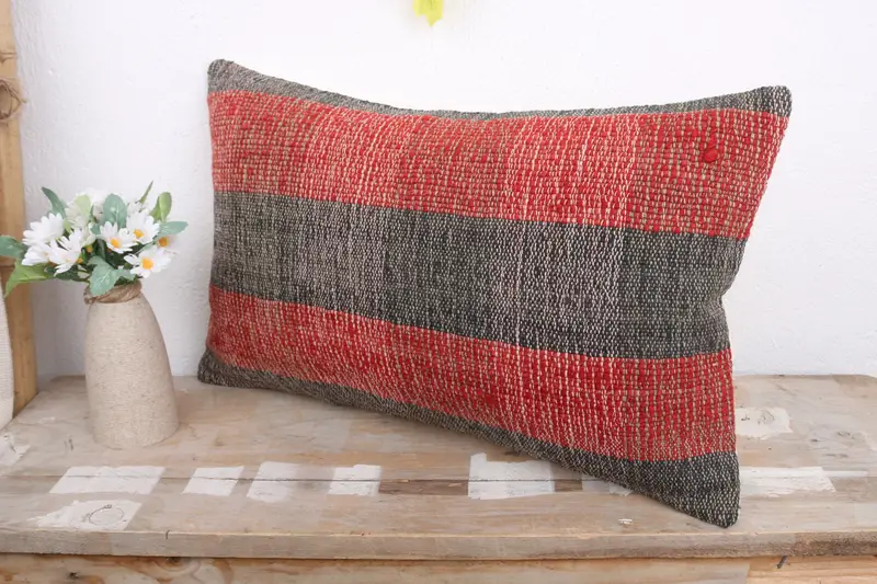 Pillow for Couch, Interior Designer Pillow, Sofa Bolster Pillow Case, Armchair Pillow Sham, Cushion Cover, 12x20 Red Cushion, Vintage Pillow - 4