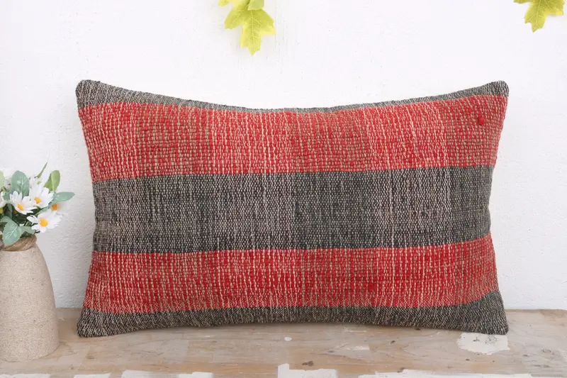 Pillow for Couch, Interior Designer Pillow, Sofa Bolster Pillow Case, Armchair Pillow Sham, Cushion Cover, 12x20 Red Cushion, Vintage Pillow - 2