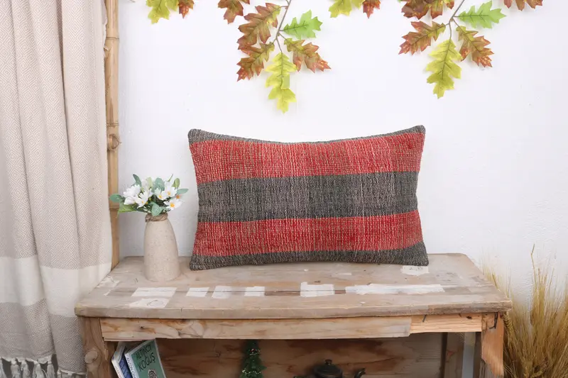 Pillow for Couch, Interior Designer Pillow, Sofa Bolster Pillow Case, Armchair Pillow Sham, Cushion Cover, 12x20 Red Cushion, Vintage Pillow - 1