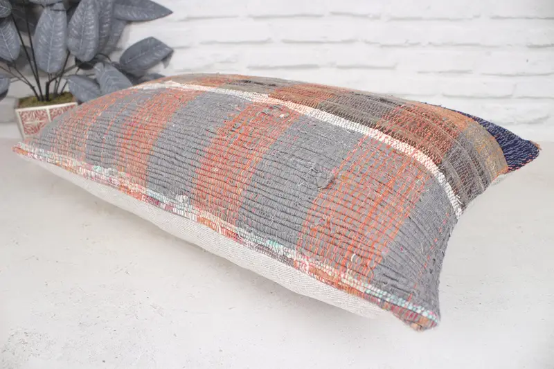 Turkish Pillow, Cushion Case, Kilim Cushion Sham, Vintage Kilim Pillow, Shabby Chic Cushion Case, 16x24 Blue Pillow Cover, Toss Pillow Case - 6