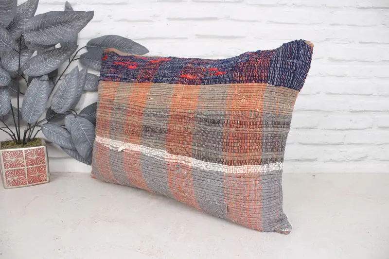 Turkish Pillow, Cushion Case, Kilim Cushion Sham, Vintage Kilim Pillow, Shabby Chic Cushion Case, 16x24 Blue Pillow Cover, Toss Pillow Case - 4