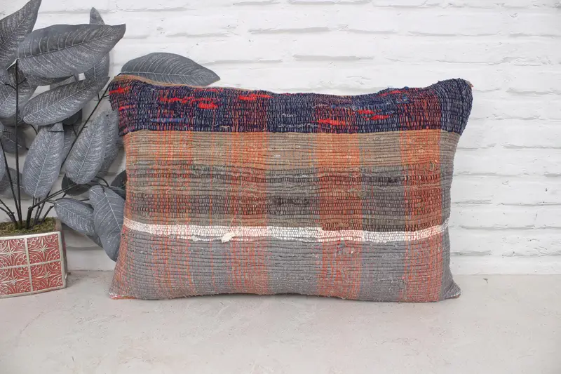 Turkish Pillow, Cushion Case, Kilim Cushion Sham, Vintage Kilim Pillow, Shabby Chic Cushion Case, 16x24 Blue Pillow Cover, Toss Pillow Case - 1