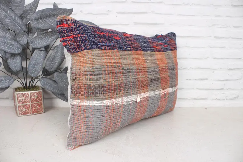 Turkish Pillow, Cushion Case, Kilim Cushion Sham, Vintage Kilim Pillow, Shabby Chic Cushion Case, 16x24 Blue Pillow Cover, Toss Pillow Case - 3