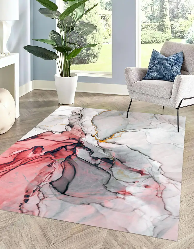 Alfombra Estampada Elegante: Diseño De Mármol De Lujo De Mármol Rojo