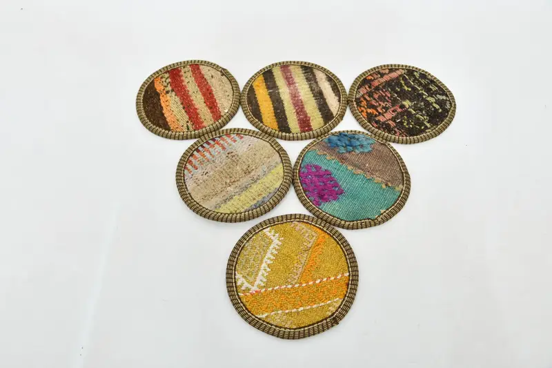 Posavasos redondos bohemios, posavasos de mesa naranjas y marrones