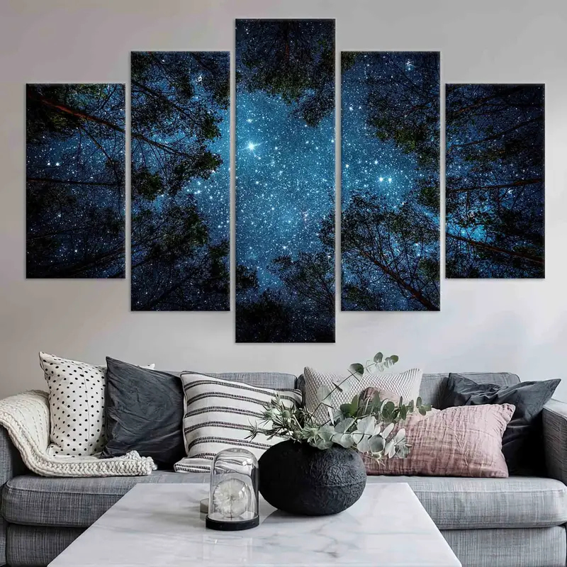 Starry Sky Wall Art, Night Sky Landscape, Night View Canvas, Forest Landscape Decor, Living Room Wall Art, Home Decor, Farmhouse Wall Decor, - 5