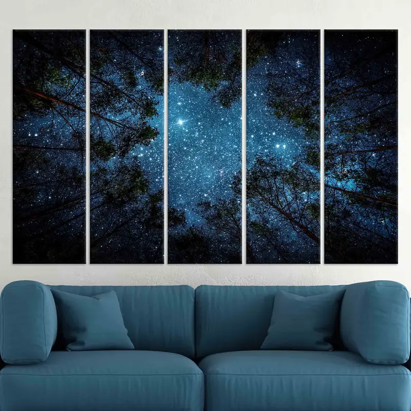 Starry Sky Wall Art, Night Sky Landscape, Night View Canvas, Forest Landscape Decor, Living Room Wall Art, Home Decor, Farmhouse Wall Decor, - 10