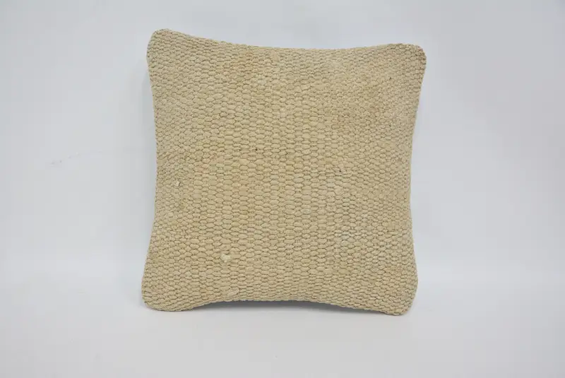 Handmade Throw Pillow Case, Kilim Pillow Cover, Decorative Pillow Sham, Pillow Case, 14x14 Beige Pillow Cover, Antique Pillows, Turkish Kilim Pillow - 1