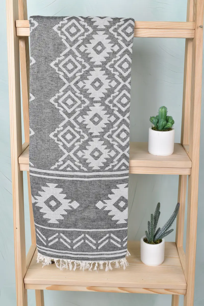 Personalized Turkish Towel Black 40x73 Inches, Organic Cotton/Linen
