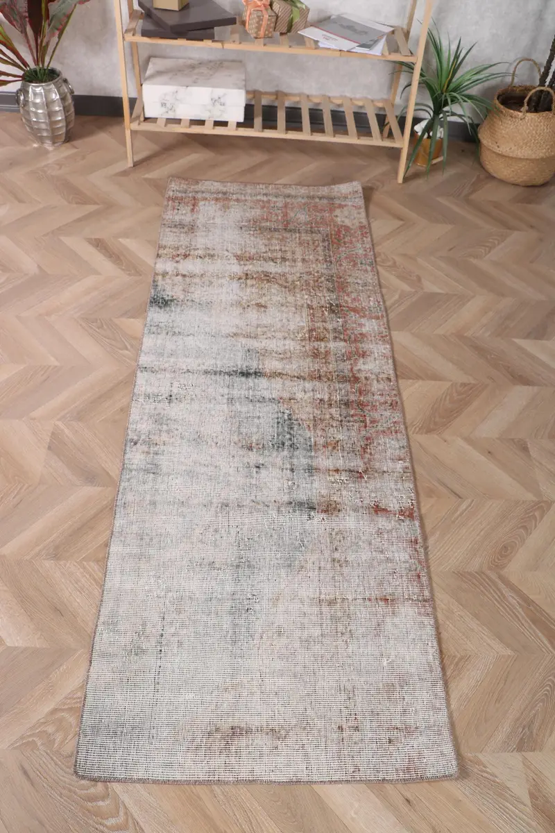 2.3x6.4 ft Turkish Vintage Rug, Runner Rug, Oushak Gray Wool Rug - 1