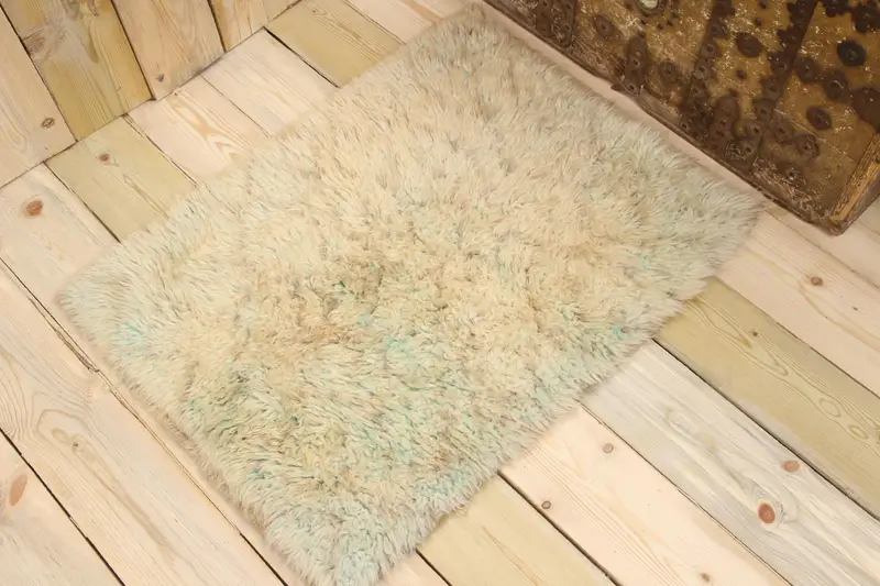 Alfombra vintage, alfombra turca pequeña de 2x2,7 pies, alfombra de lana floral azul blanco - 1
