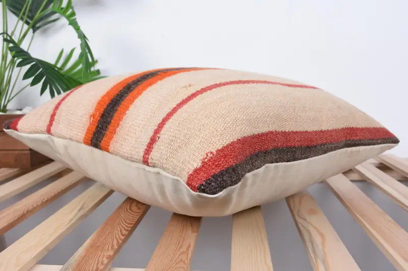 Seat Pillow, Cushion Case, Boho Pillow Sham Cover, 20x20 Beige Cushion, Antique Pillows, Bench Pillow Case, Kilim Cushion Sham - 6