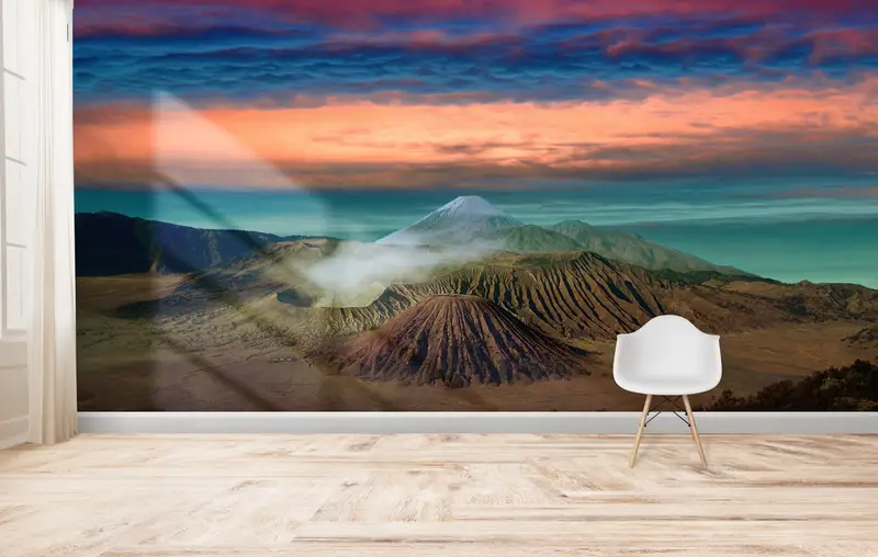 プリント壁紙: スメルとブロモ山の夕日