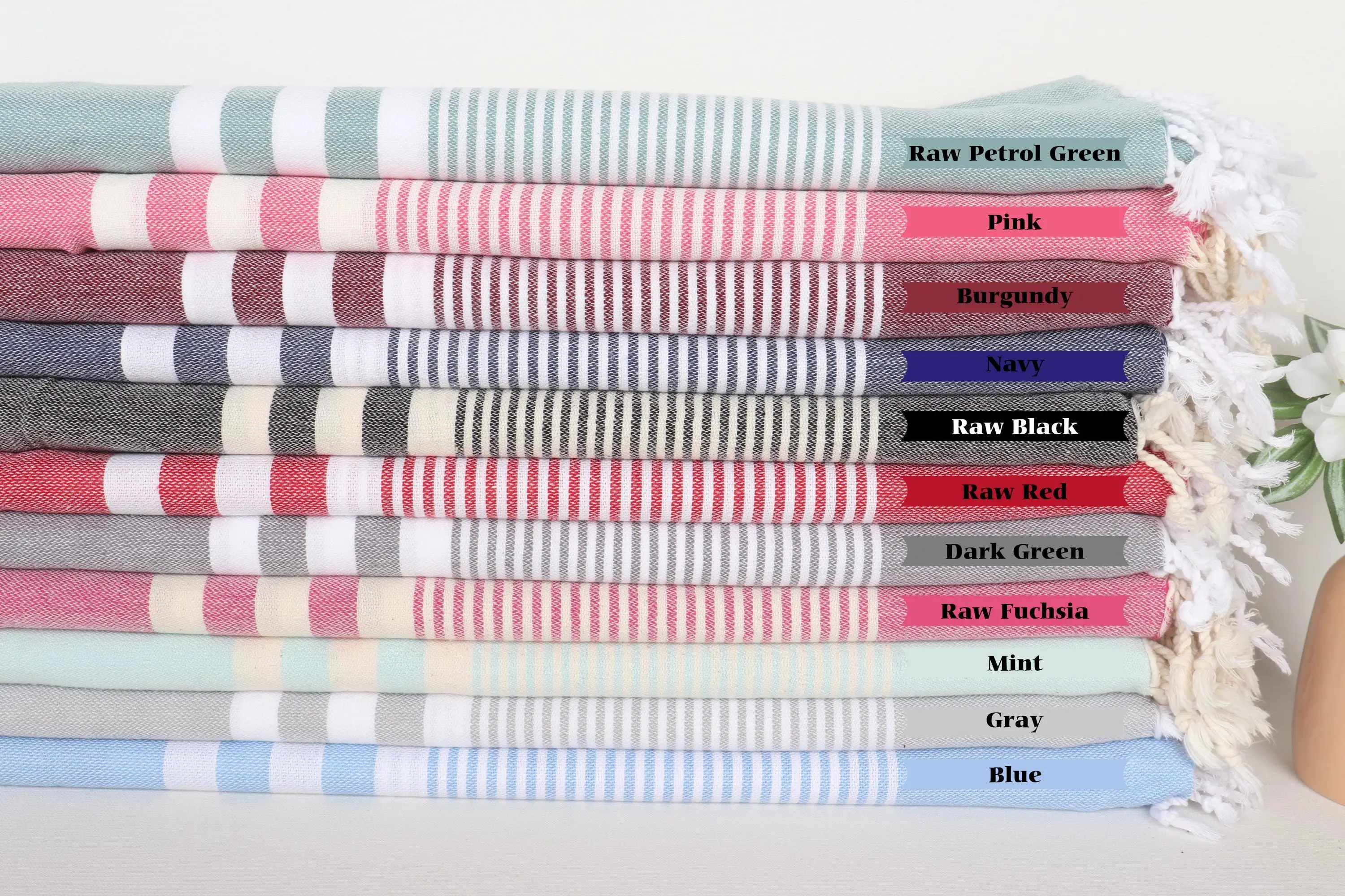 Bridal Shower Gift Cotton Beach Towel Striped Beige Organic, 40x70 Inches - 1
