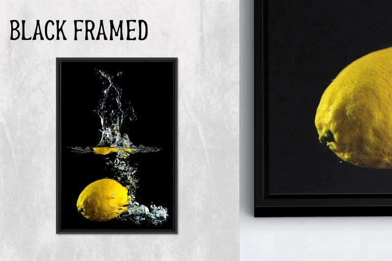 エレガントなイエロー & ブラック スプラッシュ キッチン キャンバス プリント