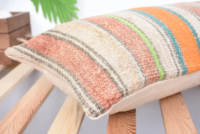 Ethnical Kilim Rug Pillow, Antique Pillows, Pillow for Sofa, Pillow, 12x24 Orange Pillow Case, Garden Pillow Sham, Rustic Pillow Case - 6